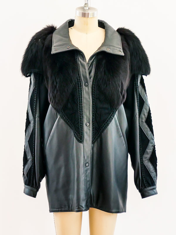 Removable Sleeve Leather and Fur Jacket Jacket arcadeshops.com