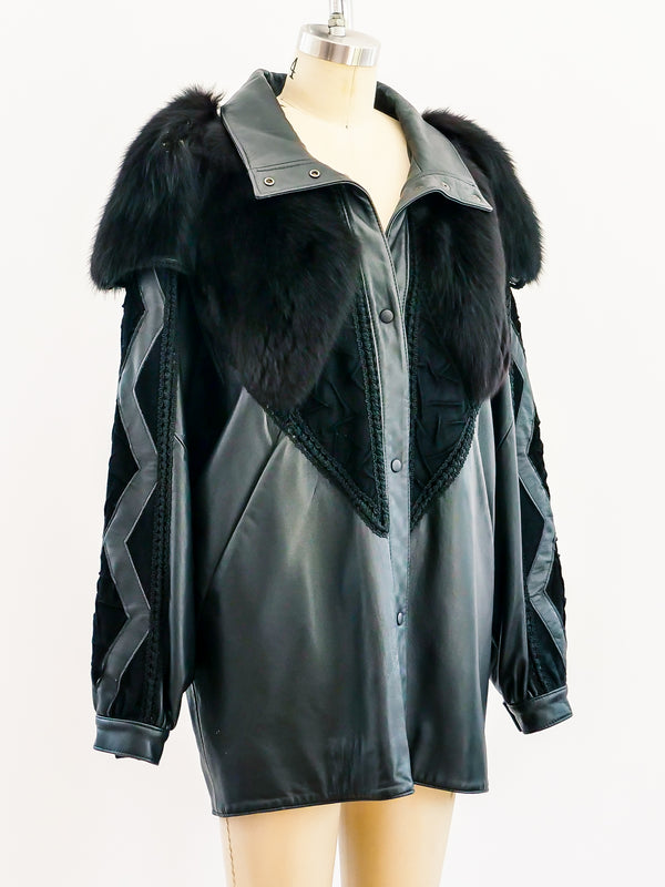 Removable Sleeve Leather and Fur Jacket Jacket arcadeshops.com