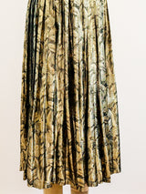 Gold Lurex Leaf Pattern Pleated Skirt Skirt arcadeshops.com