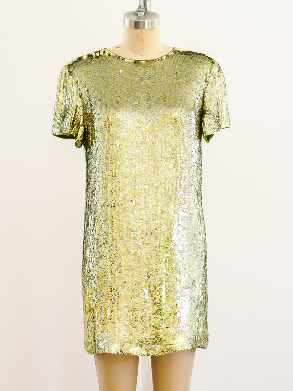 Neil Bieff Chartreuse Sequin Mini Dress Dress arcadeshops.com