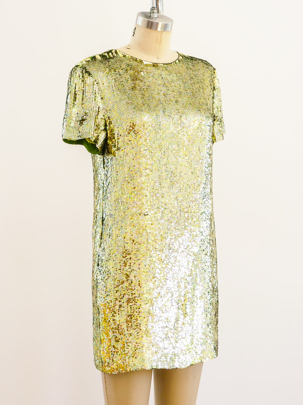 Neil Bieff Chartreuse Sequin Mini Dress Dress arcadeshops.com