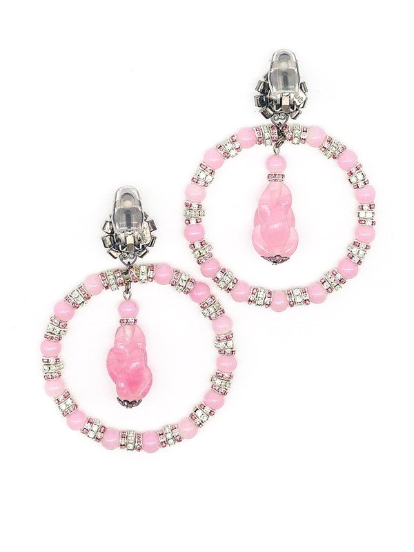 Pink Beaded Hoop Earrings Jewelry arcadeshops.com