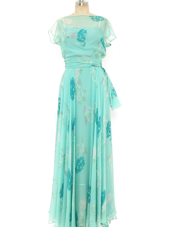 Norman Hartnell Floral Chiffon Gown Dress arcadeshops.com