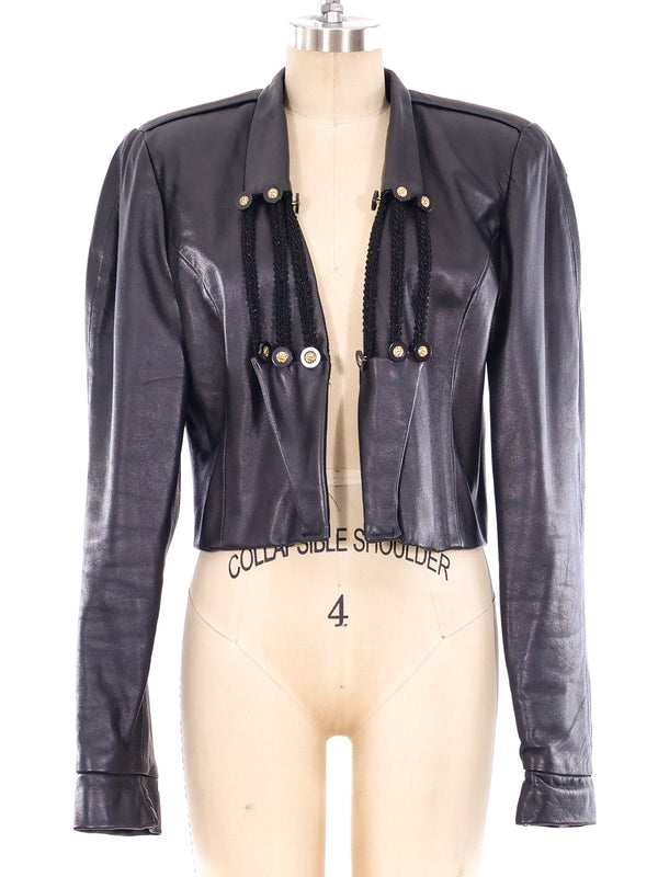 Black Leather Cropped Jacket Jacket arcadeshops.com
