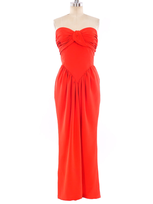 Oscar de la Renta Red Silk Strapless Gown Dress arcadeshops.com