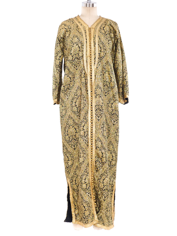 Button Front Metallic Brocade Caftan Dress arcadeshops.com