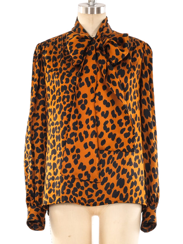 Yves Saint Laurent Leopard Printed Silk Blouse Top arcadeshops.com