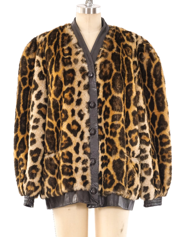 Faux Leopard Fur Bomber Jacket Jacket arcadeshops.com