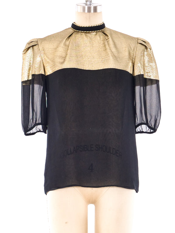 Gold Lamé and Chiffon Blouse Top arcadeshops.com