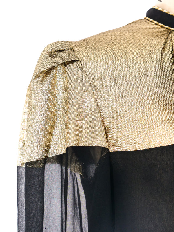 Gold Lamé and Chiffon Blouse Top arcadeshops.com