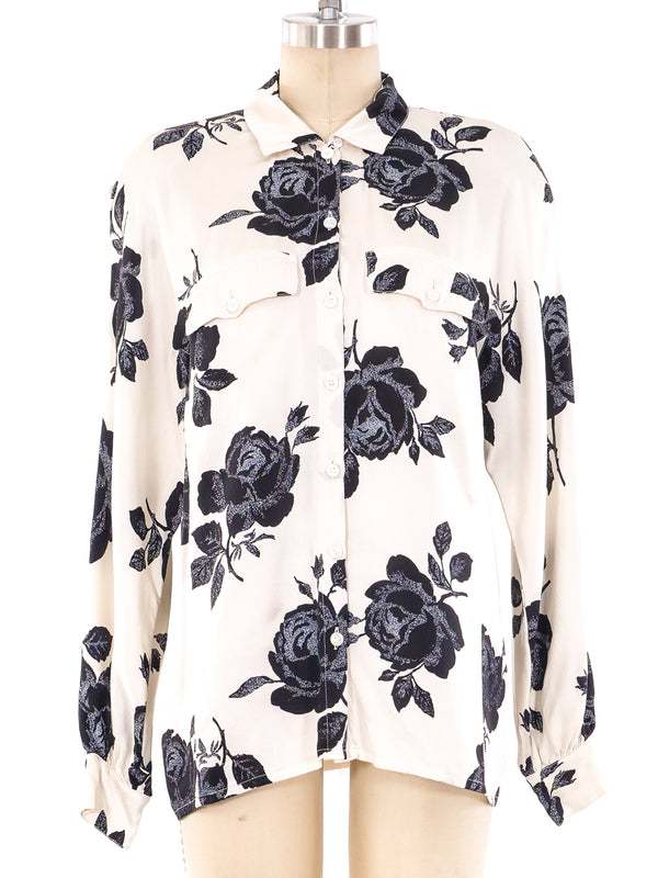 Escada Rose Printed Silk Blouse Top arcadeshops.com