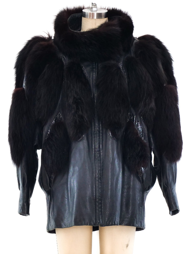 Fur Paneled Leather Jacket Outerwear arcadeshops.com