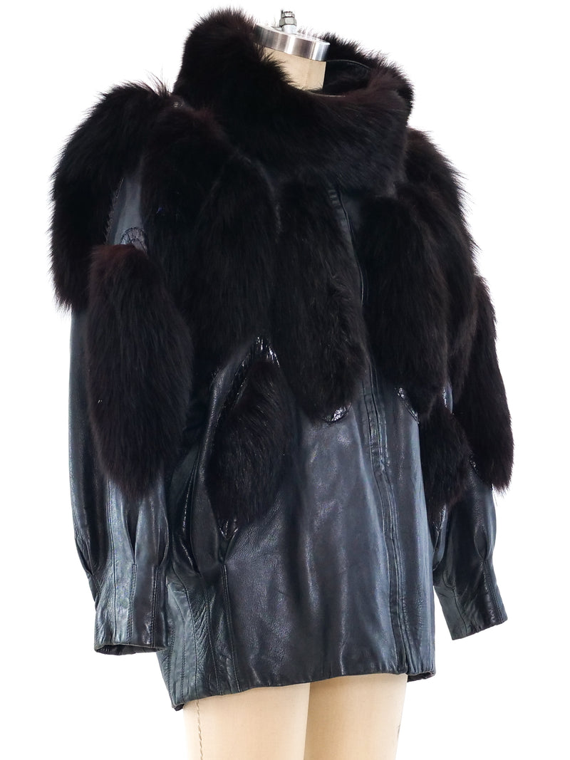 Fur Paneled Leather Jacket Outerwear arcadeshops.com
