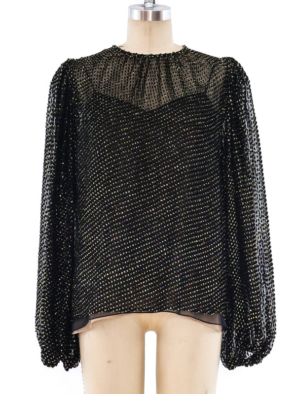 Oscar de la Renta Metallic Chiffon Blouse Top arcadeshops.com