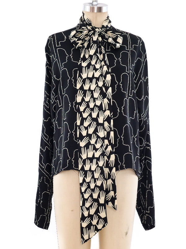 Graphic Face Printed Blouse Top arcadeshops.com
