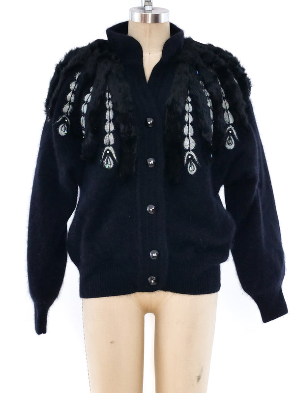 Fur Trimmed Angora Cardigan Jacket arcadeshops.com