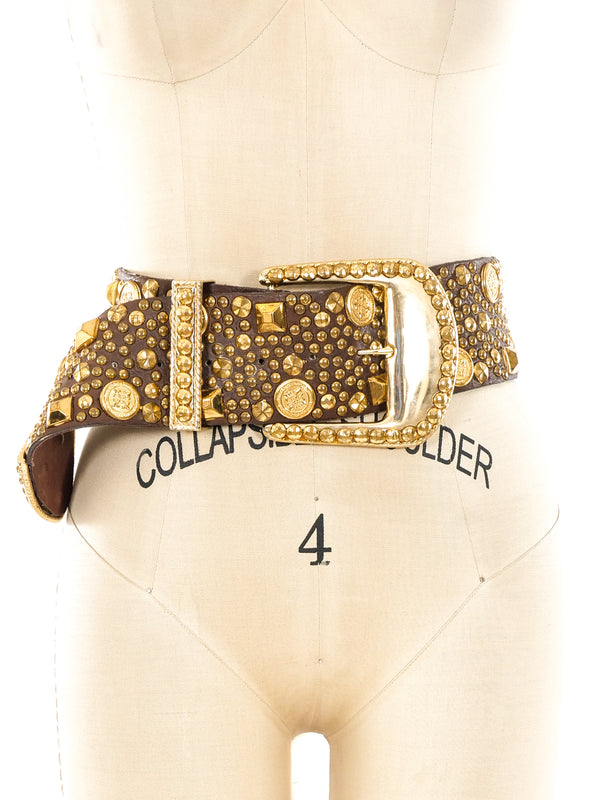 Michael Morrison Studded Brown Leather Belt Accessory arcadeshops.com