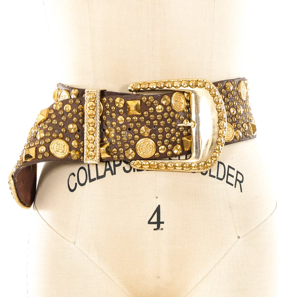 Michael Morrison Studded Brown Leather Belt
