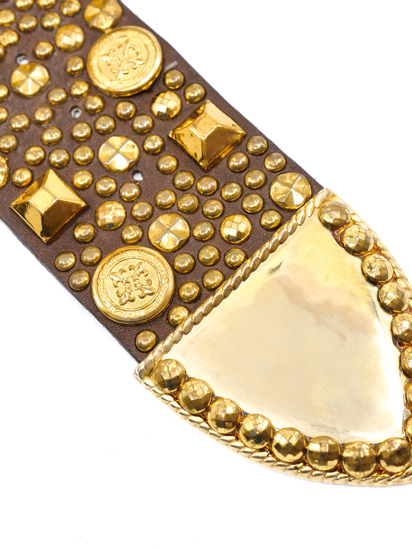 Michael Morrison Studded Brown Leather Belt Accessory arcadeshops.com