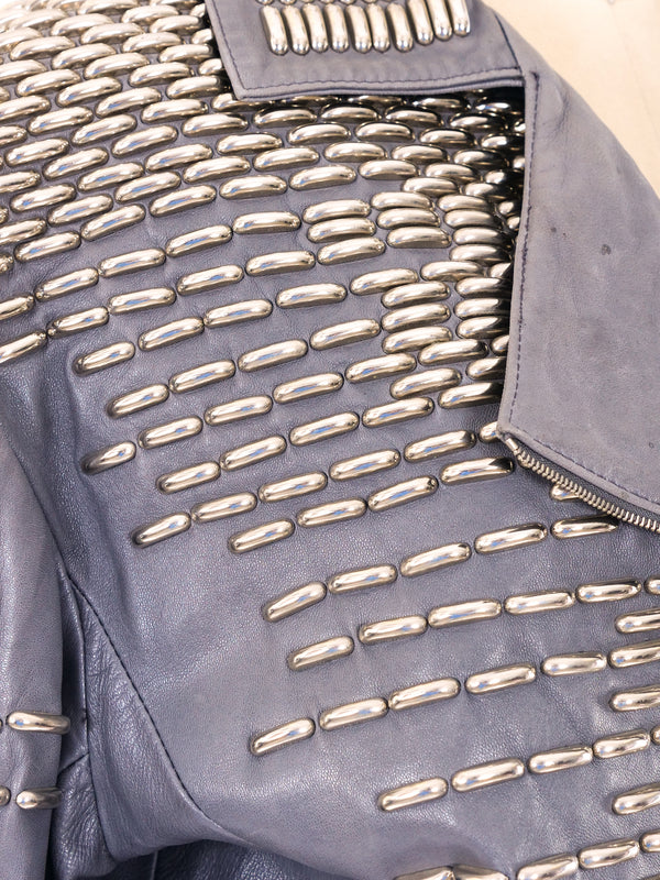 Claude Montana Studded Grey Motorcycle Jacket Jacket arcadeshops.com