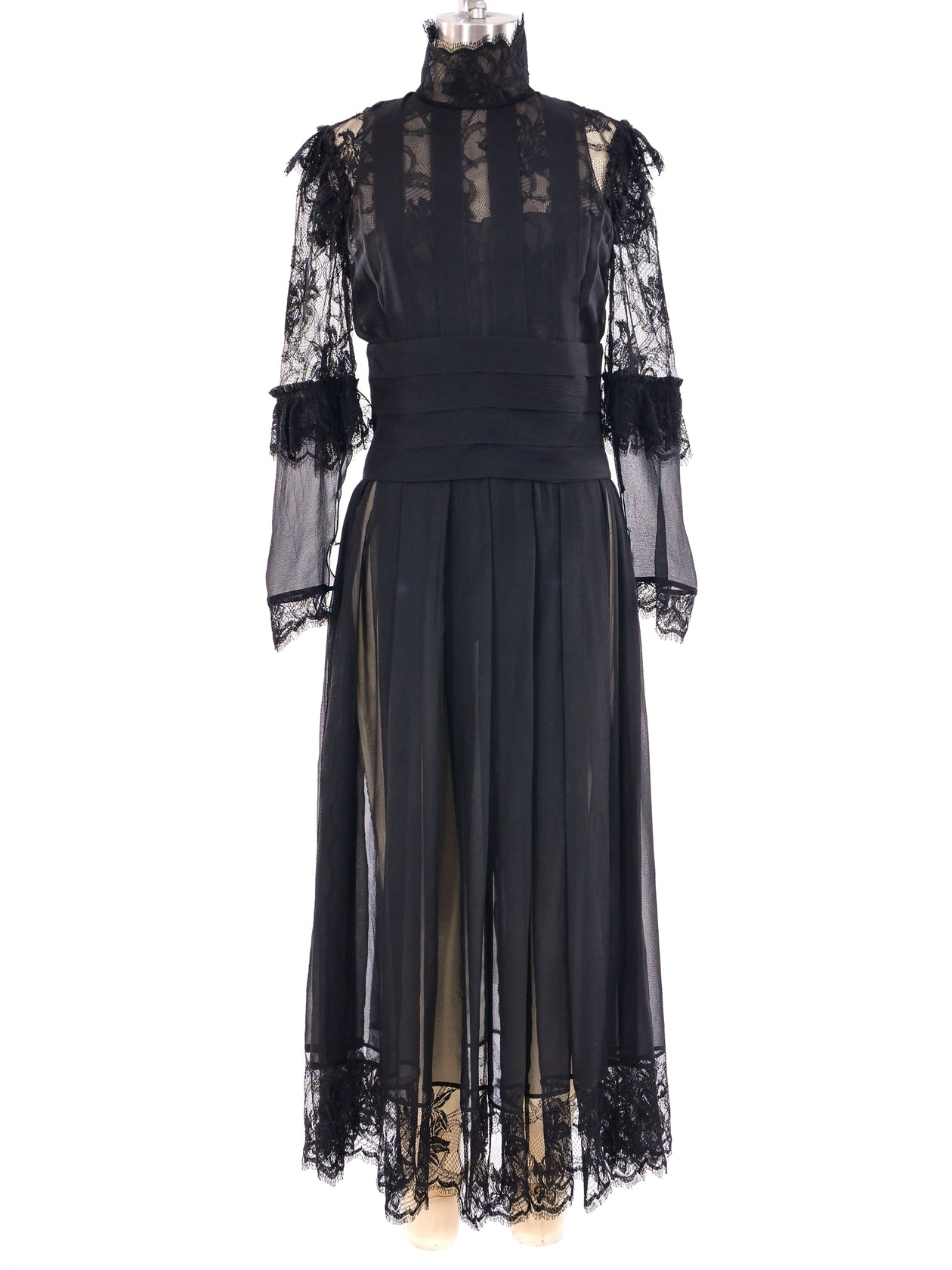 Chanel Lace Trimmed Chiffon Dress