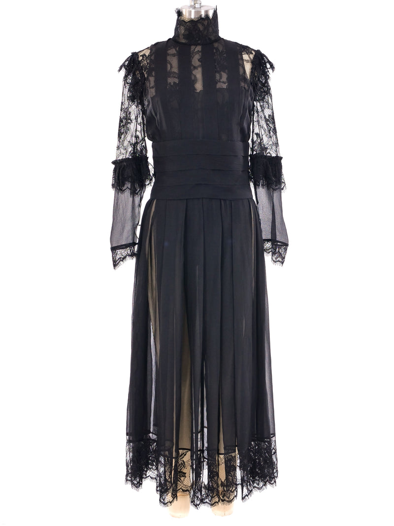 Chanel Lace Trimmed Chiffon Dress Dress arcadeshops.com