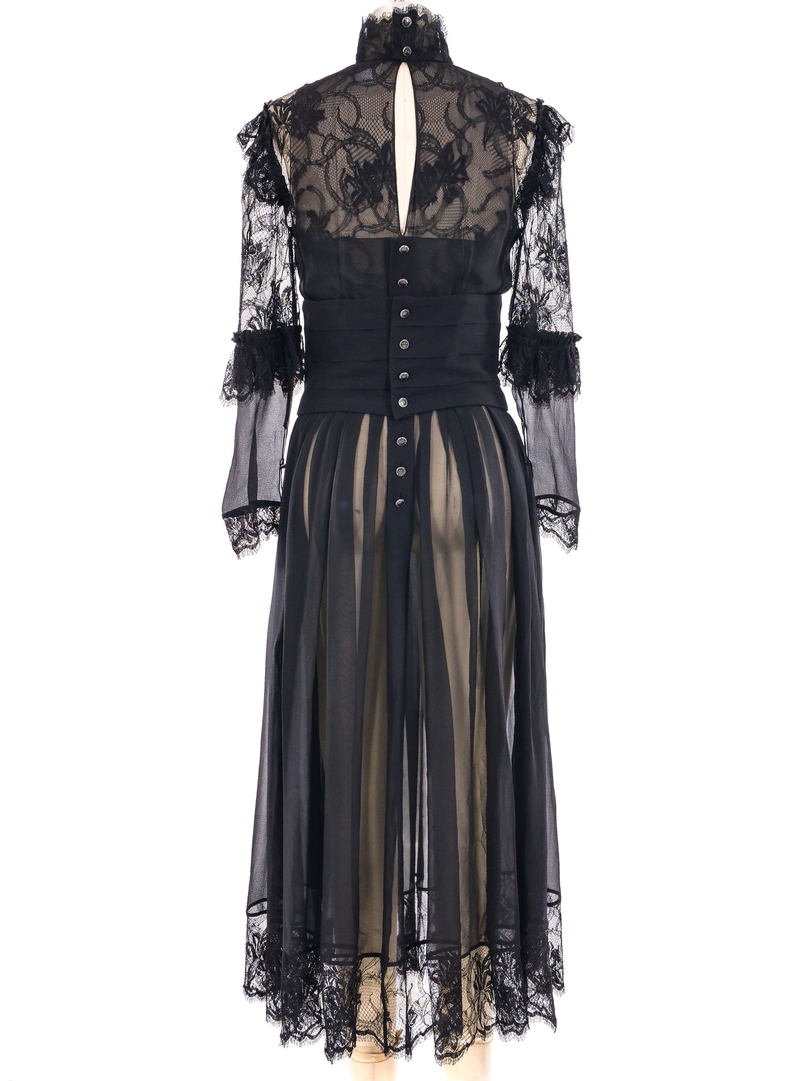 Chanel Lace Trimmed Chiffon Dress