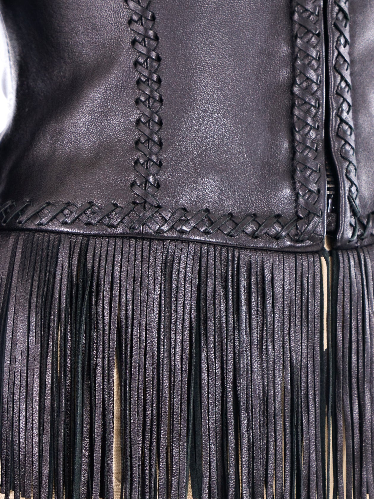 Gianni Versace Fringe Trimmed Lace Up Leather Jacket