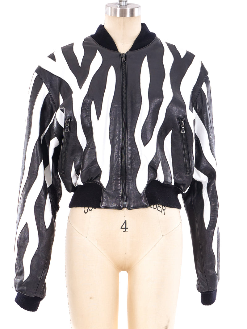 North Beach Leather Zebra Applique Bomber Jacket Jacket arcadeshops.com