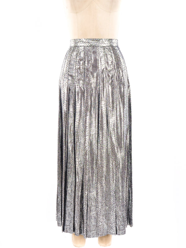 Metallic Silver Pleated Midi Skirt Bottom arcadeshops.com