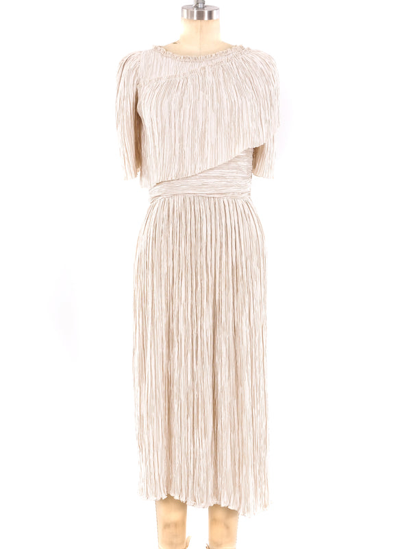 Mary McFadden Ivory Pleated Short Sleeve Dress Dress arcadeshops.com