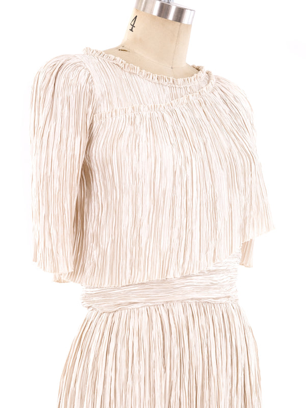 Mary McFadden Ivory Pleated Short Sleeve Dress Dress arcadeshops.com