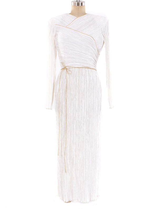 Mary McFadden White Pleated Long Sleeve Dress Dress arcadeshops.com