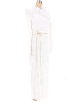 Mary McFadden White Pleated Long Sleeve Dress Dress arcadeshops.com
