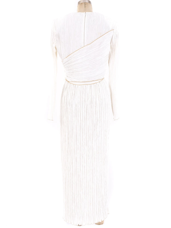 Mary McFadden White Pleated Long Sleeve Dress Dress arcadeshops.com