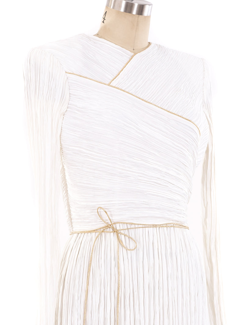 Mary McFadden White Pleated Long Sleeve Dress Dress arcadeshops.com