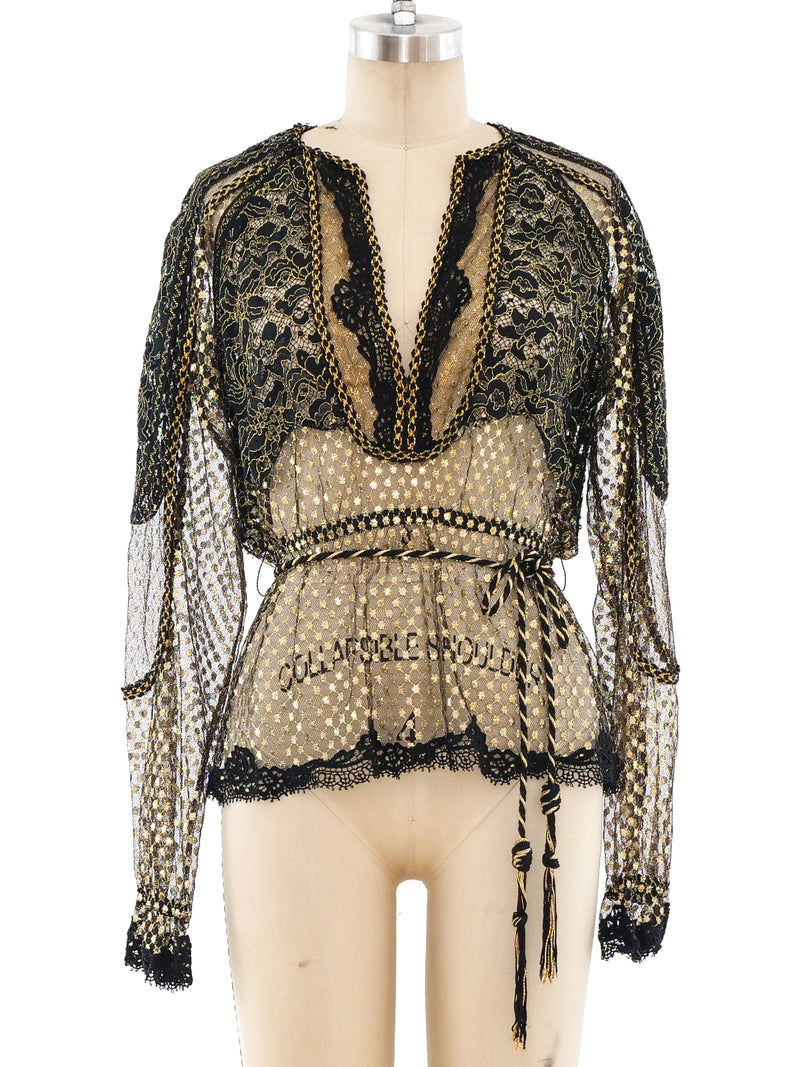 Victor Costa Metallic Gold Lace Top Top arcadeshops.com