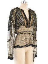 Victor Costa Metallic Gold Lace Top Top arcadeshops.com