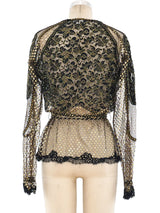 Victor Costa Metallic Gold Lace Top Top arcadeshops.com