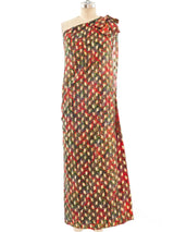 Metallic Paisley One Shoulder Gown Dress arcadeshops.com