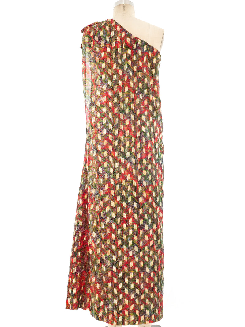 Metallic Paisley One Shoulder Gown Dress arcadeshops.com