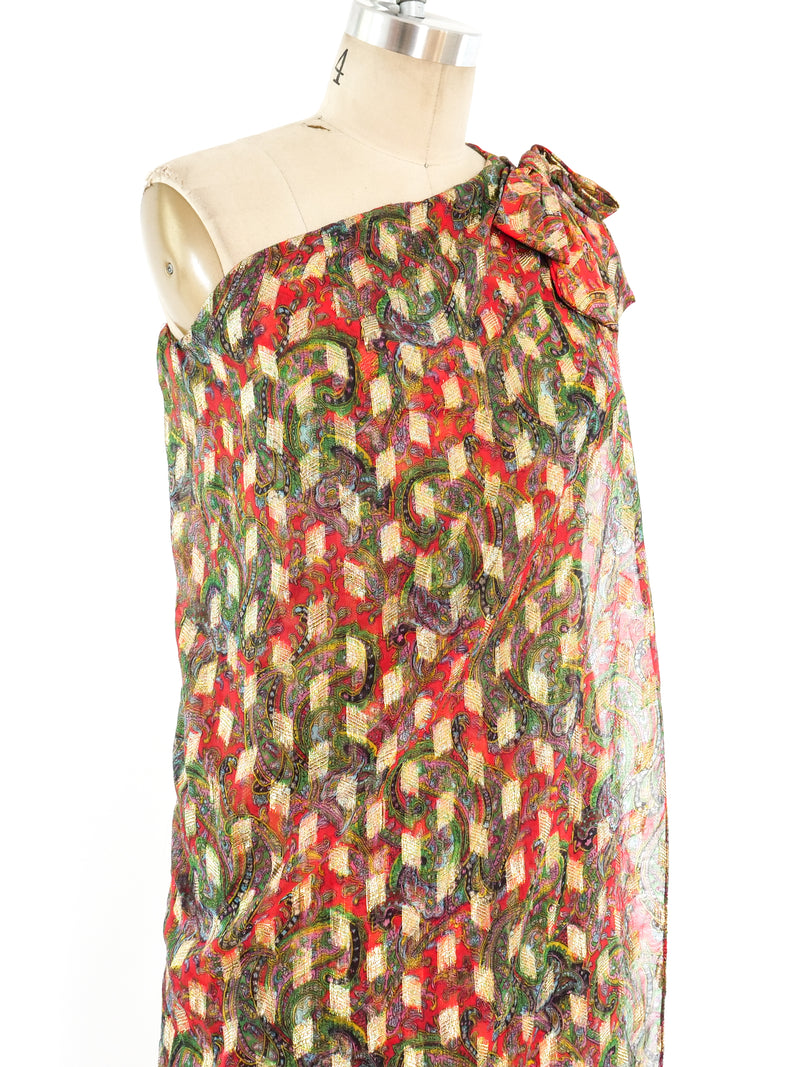 Metallic Paisley One Shoulder Gown Dress arcadeshops.com