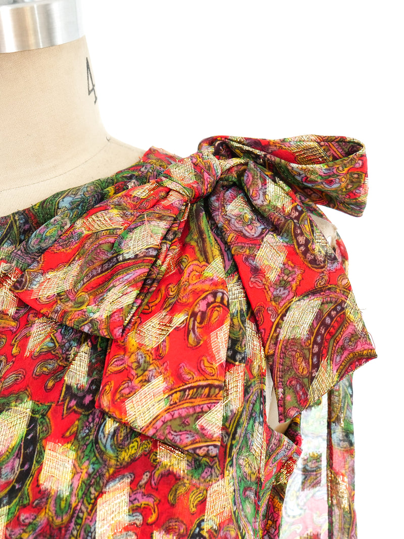 Metallic Paisley One Shoulder Gown Dress arcadeshops.com