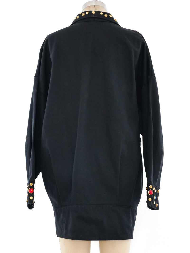 Stud Embellished Twill Jacket Jacket arcadeshops.com