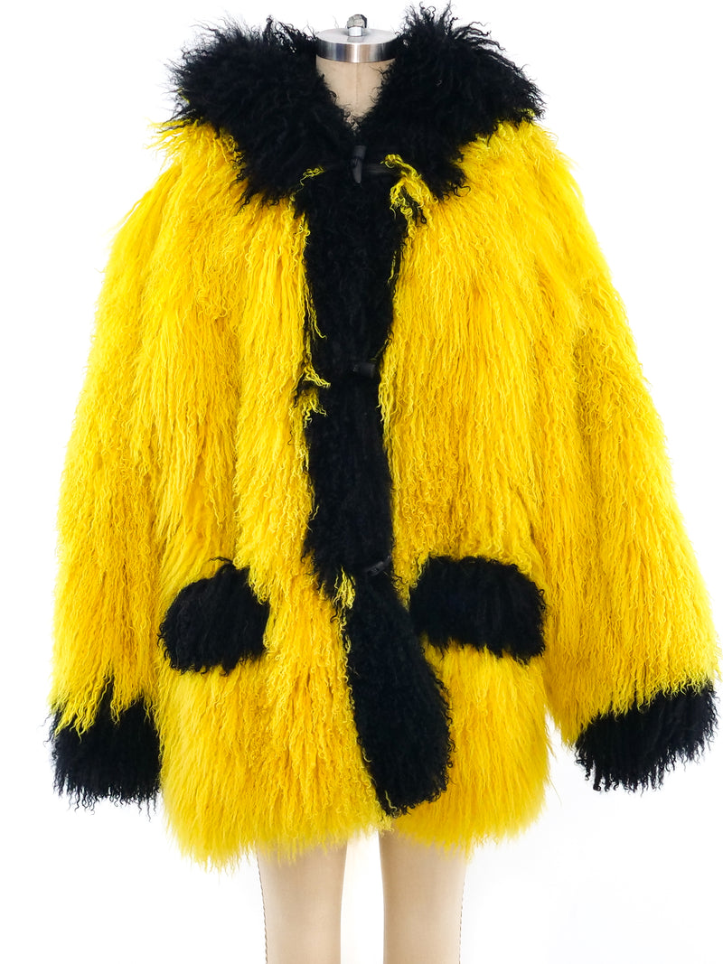 Neon Yellow Mongolian Fur Chubby Outerwear arcadeshops.com