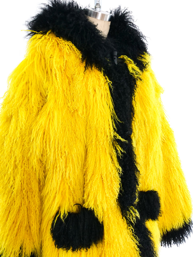 Neon Yellow Mongolian Fur Chubby Outerwear arcadeshops.com