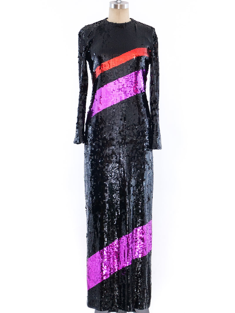 Bill Blass Sequin Striped Gown Dress arcadeshops.com