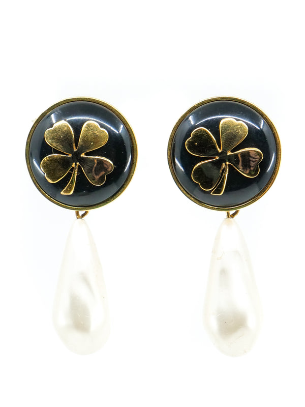 Chanel Pearl Drop Clover Earrings Accessory arcadeshops.com
