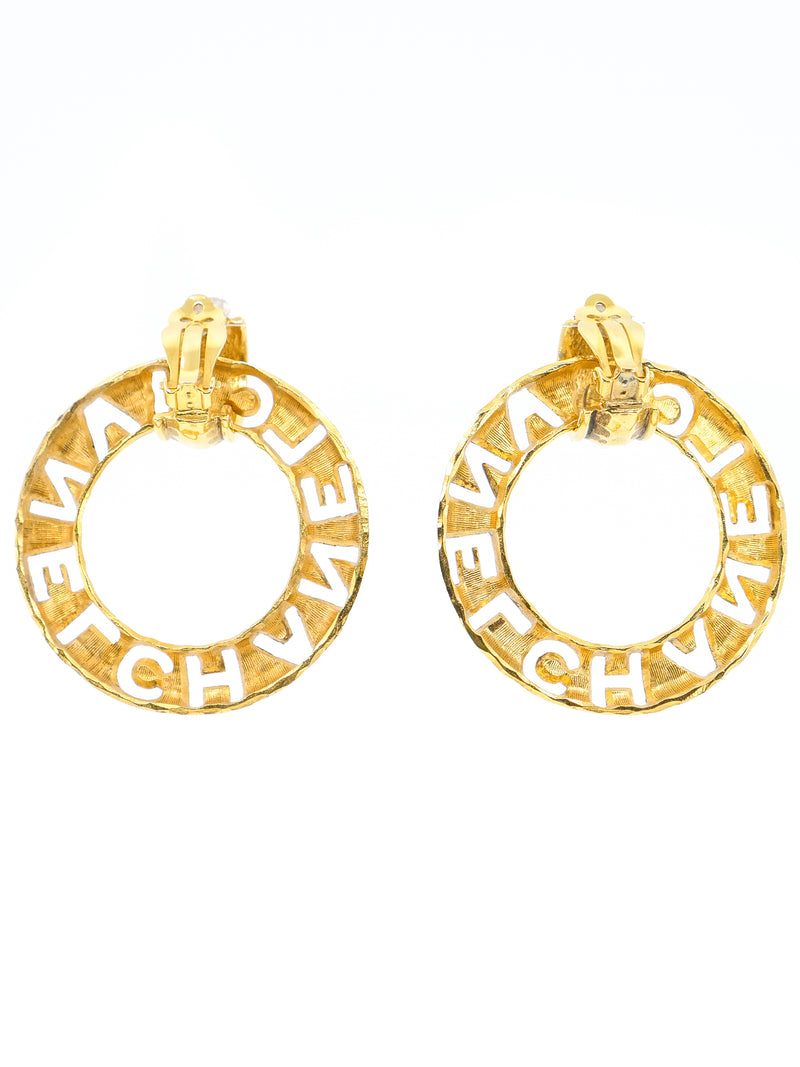 Chanel Logo Hammered Hoop Earrings Accessory arcadeshops.com