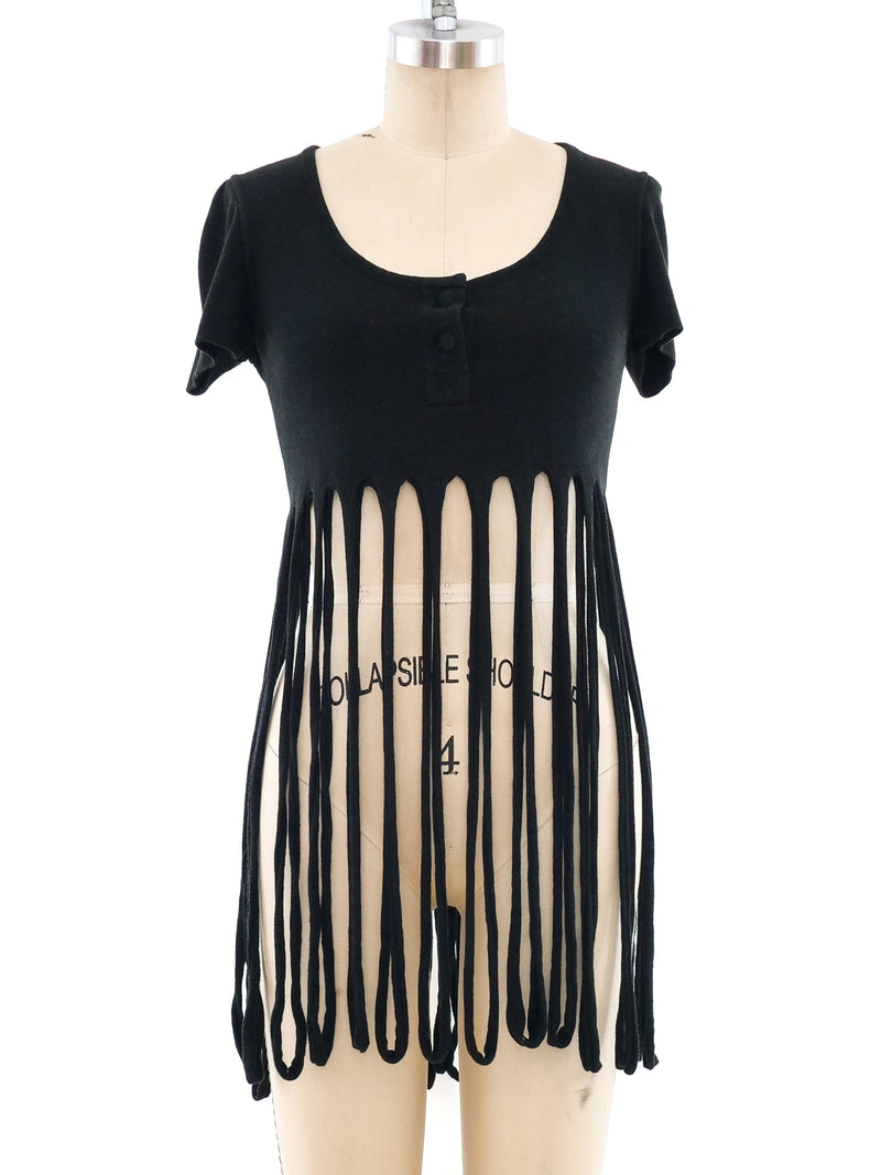 Fendi Loop Fringe Scoop Neck Tee Top arcadeshops.com